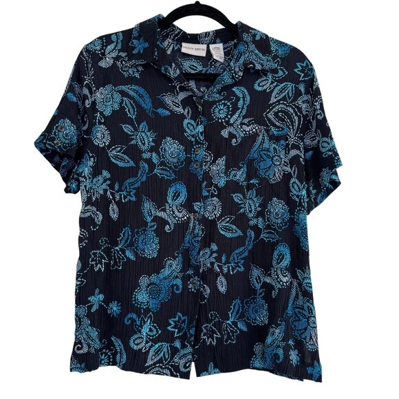 Jacklyn Smith Tops - Jacklyn Smith Women's Black/ Blue Paisley Floral Button Up Blouse Size Large